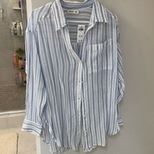 Hollister Striped Blue and White linen Shirt